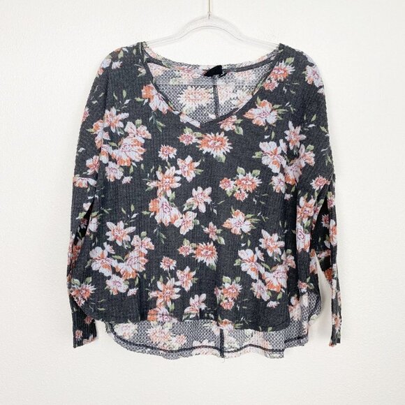Urban Outfitters Out from Under Gray Floral Waffle Knit Long Sleeve Top - Picture 1 of 5